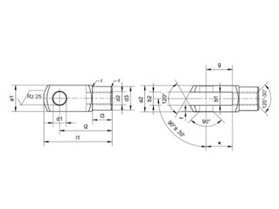 Gasfjeder Gaffel M10/Ø10 L=40mm
