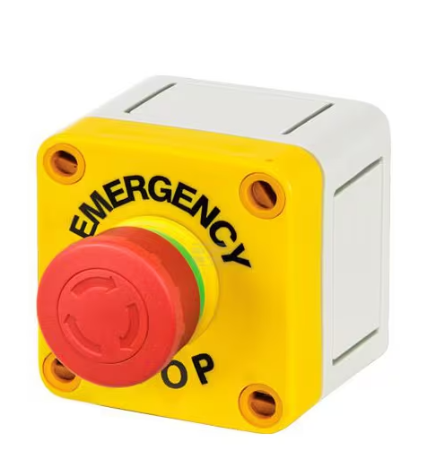 Nødstop i gul boks 12V m drejelås
